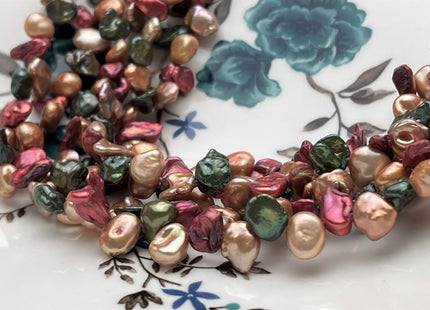 7-8x9-10 mm Mixed Green Champagne Pink Color Keshi Freshwater Pearl Beads Top Drilled Rare Genuine High Luster Pearls #P1748