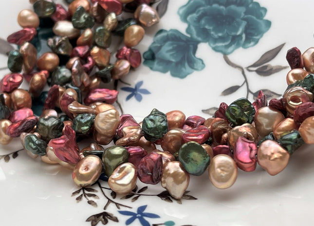 7-8x9-10 mm Mixed Green Champagne Pink Color Keshi Freshwater Pearl Beads Top Drilled Rare Genuine High Luster Pearls #P1748