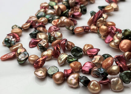 7-8x9-10 mm Mixed Green Champagne Pink Color Keshi Freshwater Pearl Beads Top Drilled Rare Genuine High Luster Pearls #P1748