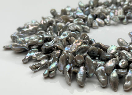 6-7x10-15 mm AA High Luster Silver Gray Keshi Freshwater Pearl Beads Top Drilled Gray Long Keshi Pearls Dancing Silver Pearl Beads #P1739