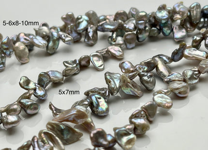 5-6x7-10 mm AAA High Luster Gray Color With Pink Luster Keshi Freshwater Pearl Beads Top Drilled Dancing Silver Keshi Pearl Beads #P1741