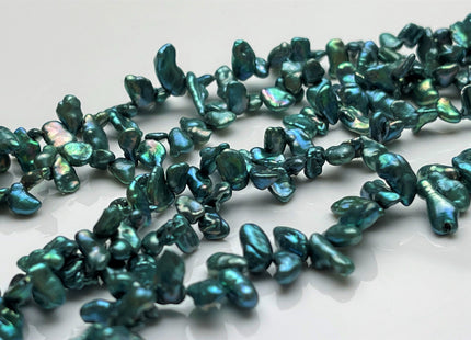 4-5x5-9 mm AAA Rare High Luster Teal Green Color Keshi Freshwater Pearl Beads Genuine Top Drilled Green Keshi Dancing Pearl Beads #P1753