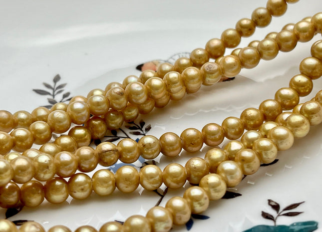 6.5 mm Large Hole Gold Champagne Potato Freshwater Pearl Hole Size 1.8mm Large Hole Beads Genuine Large Hole Freshwater Pearls #003