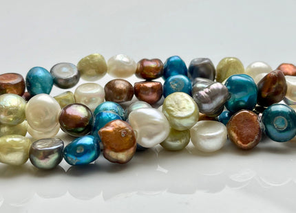 9-10 mm Large Hole Mixed White Gray Brown Blue Green Color Nugget Shape Freshwater Pearls Beads Hole Size 2.2mm Genuine Pearl Beads #1096