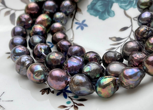 10-11.5mm 15-16 mmAA Large Hole Dark Peacock Baroque Pearl Hole Size 2.0mm Rare Genuine Large Hole Baroque Pearl Beads #261