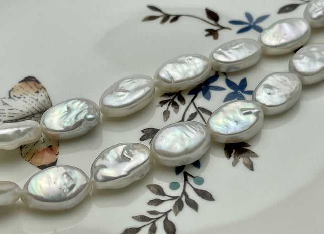 9-10x13-14 mm AA Natural Freshwater Pearl Oval Coin, Cultured Genuine Coin Pearls High Luster White Oval Coin Pearl Beads #1184