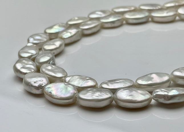 9-10x13-14 mm AA Natural Freshwater Pearl Oval Coin, Cultured Genuine Coin Pearls High Luster White Oval Coin Pearl Beads #1184