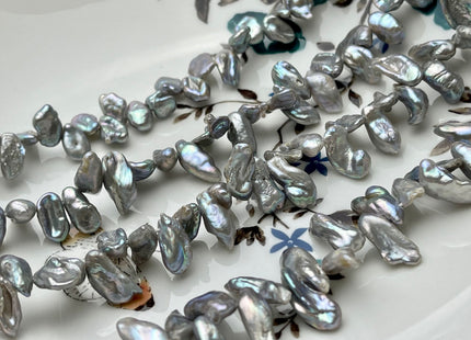 6-7x10-15 mm AA High Luster Silver Gray Keshi Freshwater Pearl Beads Top Drilled Gray Long Keshi Pearls Dancing Silver Pearl Beads #P1739