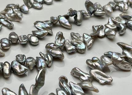 6-7x10-15 mm AA High Luster Silver Gray Keshi Freshwater Pearl Beads Top Drilled Gray Long Keshi Pearls Dancing Silver Pearl Beads #P1739