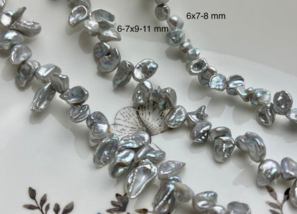 6-7x8-12 mm AAA High Luster Silver Gray Keshi Freshwater Pearl Beads Top Drilled Gray Keshi Pearls Dancing Silver Pearl Beads #P1744