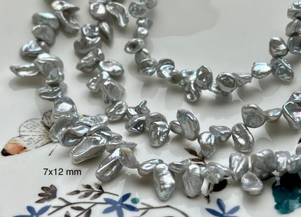6-7x8-12 mm AAA High Luster Silver Gray Keshi Freshwater Pearl Beads Top Drilled Gray Keshi Pearls Dancing Silver Pearl Beads #P1744