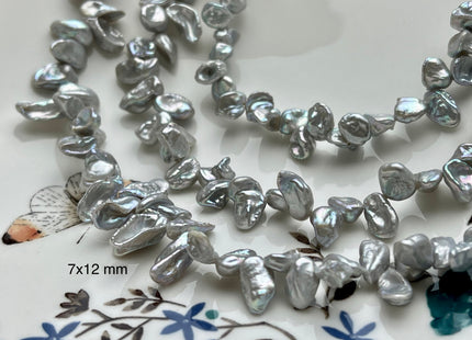 6-7x8-12 mm AAA High Luster Silver Gray Keshi Freshwater Pearl Beads Top Drilled Gray Keshi Pearls Dancing Silver Pearl Beads #P1744