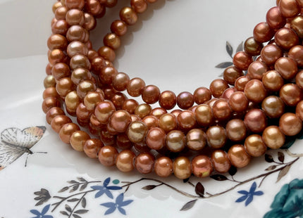 7.5-8 mm AA Orange Copper Color Large Hole Potato Freshwater Pearl Beads Hole Size 2 mm Genuine Large Hole Freshwater Pearls #191