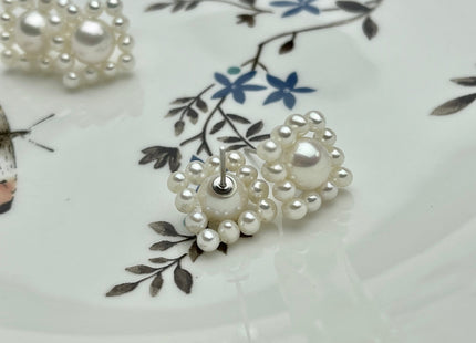 AAAAA Genuine Freshwater Pearl Earring Studs With 925 Sterling Silver Post Natural White Pearls Cluster Earring Bridal Jewelry #P1708-A