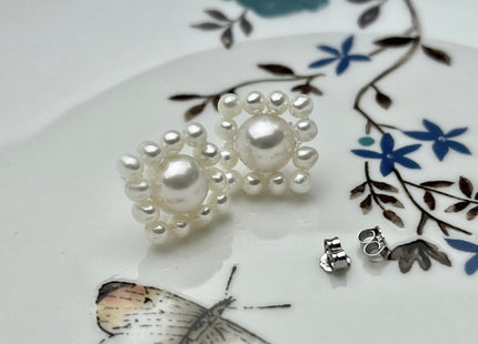 AAAAA Genuine Freshwater Pearl Earring Studs With 925 Sterling Silver Post Natural White Pearls Cluster Earring Bridal Jewelry #P1708-A