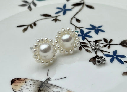 AAAAA Genuine Freshwater Pearl Earring Studs With 925 Sterling Silver Post Natural White Pearls Cluster Earring Bridal Jewelry #P1708-B