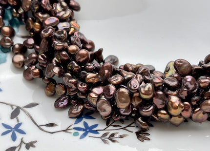 5-7x9mm High Luster Dark Metallic Chocolate Brown Keishi Freshwater Pearl Beads Top Drilled Dancing Brown Pearls Genuine Keshi Pearls #P1710