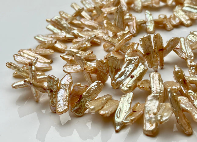 7-8x22 mm Light Champagne Biwa Stick Freshwater Pearl Beads Genuine High Luster Cultured Center Drilled Pearl Beads #564