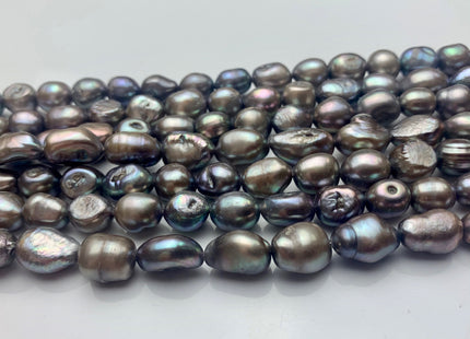 8-9x9-11 mm Abalone Gray Color Rice Nugget Freshwater Pearl Beads Genuine Smooth High Luster Freshwater Rice Nugget Pearls 36 Pieces #P1706