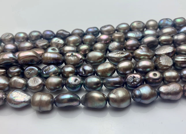8-9x9-11 mm Abalone Gray Color Rice Nugget Freshwater Pearl Beads Genuine Smooth High Luster Freshwater Rice Nugget Pearls 36 Pieces #P1706