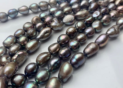 8-9x9-11 mm Abalone Gray Color Rice Nugget Freshwater Pearl Beads Genuine Smooth High Luster Freshwater Rice Nugget Pearls 36 Pieces #P1706