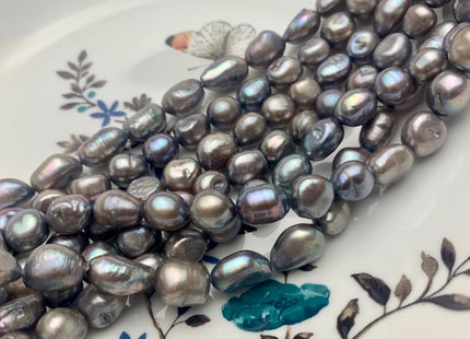 8-9x9-11 mm Abalone Gray Color Rice Nugget Freshwater Pearl Beads Genuine Smooth High Luster Freshwater Rice Nugget Pearls 36 Pieces #P1706
