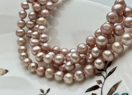 54" Hand Knotted 7-9mm AA Potato Freshwater Pearl Necklaces Natural White OR Pink Genuine Cultured Pearl Long Bridal Necklace #304
