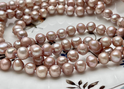 54" Hand Knotted 7-9mm AA Potato Freshwater Pearl Necklaces Natural White OR Pink Genuine Cultured Pearl Long Bridal Necklace #304