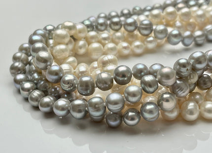 90 inches 7-8 mm Potato Freshwater Pearl Necklaces Natural White OR Silver Gray,Genuine Pearl Long Necklaces Bridal Wedding Necklace #228