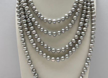 90 inches 7-8 mm Potato Freshwater Pearl Necklaces Natural White OR Silver Gray,Genuine Pearl Long Necklaces Bridal Wedding Necklace #228