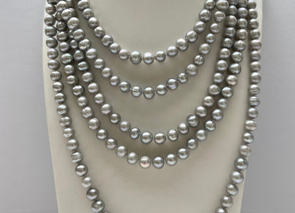 90 inches 7-8 mm Potato Freshwater Pearl Necklaces Natural White OR Silver Gray,Genuine Pearl Long Necklaces Bridal Wedding Necklace #228