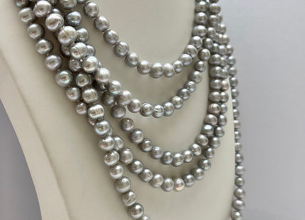 90 inches 7-8 mm Potato Freshwater Pearl Necklaces Natural White OR Silver Gray,Genuine Pearl Long Necklaces Bridal Wedding Necklace #228