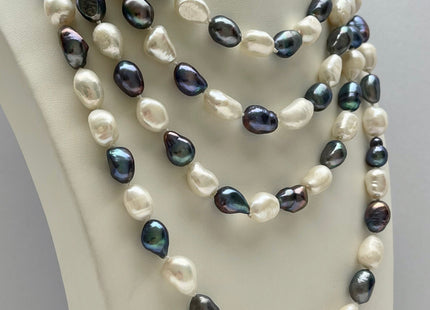 64 inches 8-9 x 10-12 mm Natural White & Peacock Rice Nugget Pearl Necklaces Long Pearl Nugget Necklace, Bridal Necklace #225