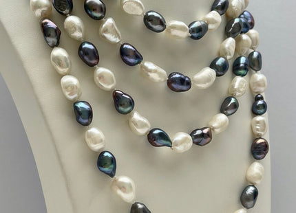 64 inches 8-9 x 10-12 mm Natural White & Peacock Rice Nugget Pearl Necklaces Long Pearl Nugget Necklace, Bridal Necklace #225