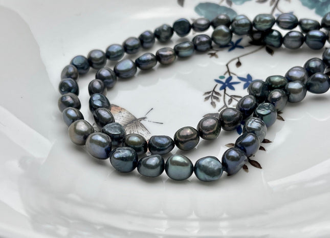54 inches 8-9 x 10-11mm Hand Knotted Genuine Freshwater Pearl Rice Nugget Long Necklaces Lavender Navy Peacock Pearl Necklace #65