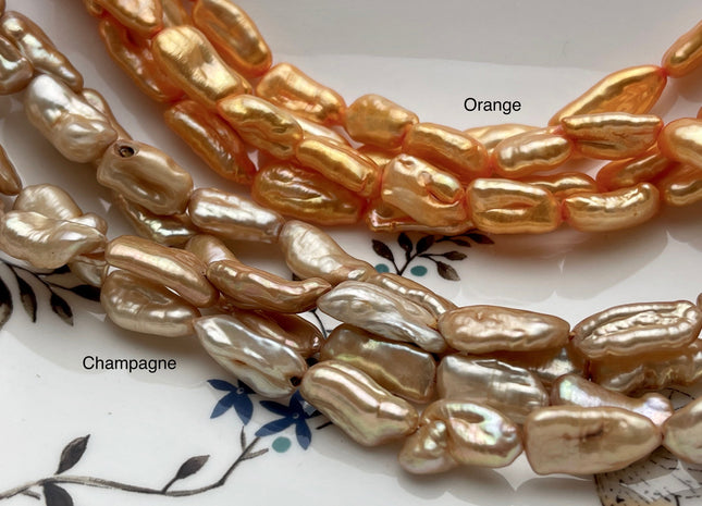 7-9x15-18 mm AA Champagne Or Orange Color Biwa Stick Freshwater Pearls Genuine Champagne Or Orange Biwa Stick Pearls #P1714