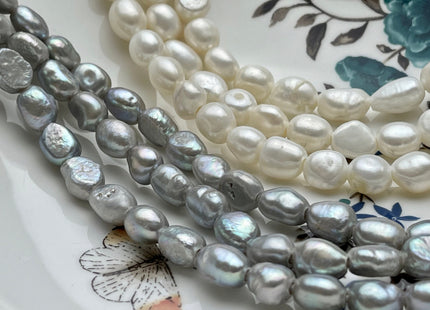8x10 mm AA Large Hole Rice Nugget Freshwater Pearls 2.0mm Hole, Lustrous Large Hole Genuine Rice Nugget Pearl Beads #1203