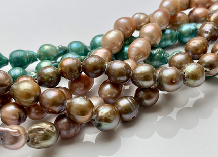 11x15 mm approx. Champagne Green OR Copper Color Large Hole Baroque Freshwater Pearl Beads Hole Size 2.2 mm Genuine Baroque Pearls. #1124