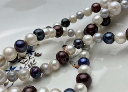 8-11 mm Half Strand Large Hole White Grey Peacock Mixed Color Freshwater Off Round Pearls Hole Size 2.0 mm Genuine Large Hole Pearl #1310