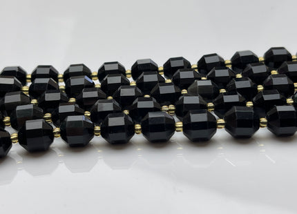 9x10mm Half Strand Faceted Energy Prism Cut Obsidian Gemstone Genuine Double Terminated Points Black Color Obsidian Beads 17 Pieces #3793