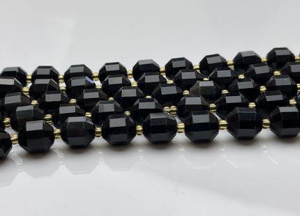9x10mm Half Strand Faceted Energy Prism Cut Obsidian Gemstone Genuine Double Terminated Points Black Color Obsidian Beads 17 Pieces #3793