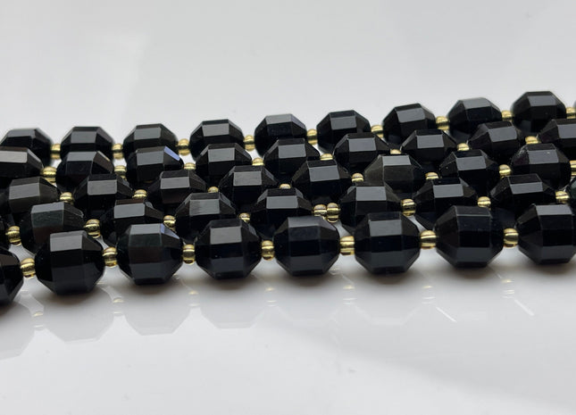 9x10mm Half Strand Faceted Energy Prism Cut Obsidian Gemstone Genuine Double Terminated Points Black Color Obsidian Beads 17 Pieces #3793