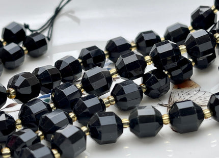 9x10mm Half Strand Faceted Energy Prism Cut Obsidian Gemstone Genuine Double Terminated Points Black Color Obsidian Beads 17 Pieces #3793