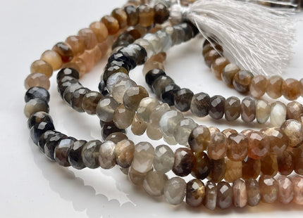 8-9mm AAA Gorgeous 100% Natural Black Gray Chocolate Moonstone Faceted Rondelle Gemstone Beads Top Quality Moonstone 8 Inches Strand #3796