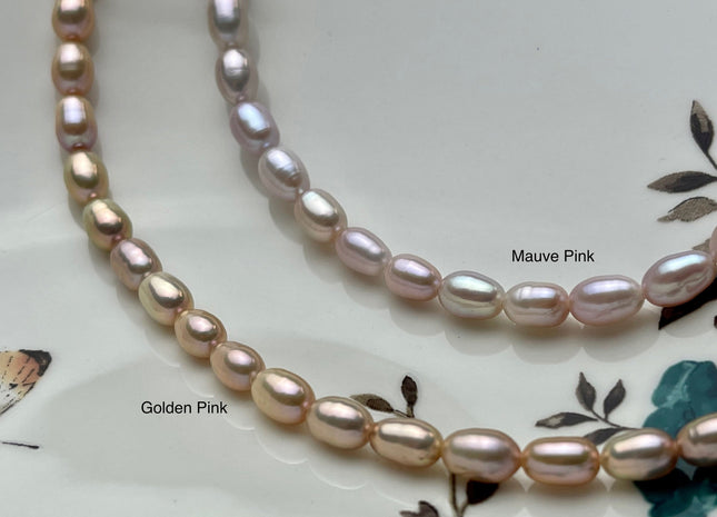 5x7-8mm AAA High Luster Natural Mauve or Golden Pink Rice Freshwater Pearl Beads Large Hole Size 1.0mm Genuine Rice Freshwater Pearls #P1716