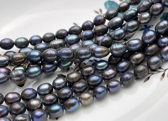 7-8x9-10 mm B Grade Peacock Color Freshwater Pearls Long Rice/Oval Shape Pearl Beads Genuine Freshwater Pearls #P1719