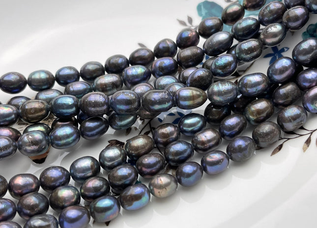 7-8x9-10 mm B Grade Peacock Color Freshwater Pearls Long Rice/Oval Shape Pearl Beads Genuine Freshwater Pearls #P1719