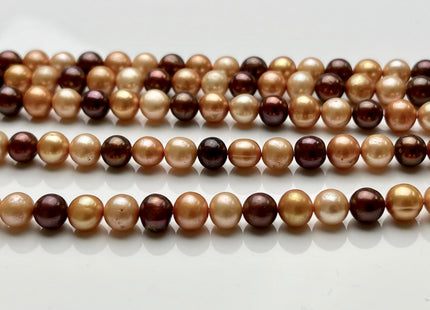 6.5-7 mm AA Multi Color SemiRound Freshwater Pearl Beads, Mixed Champagne/Orange Copper/Brown Pearls, Genuine Freshwater Pearl Beads #1010