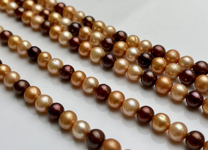 6.5-7 mm AA Multi Color SemiRound Freshwater Pearl Beads, Mixed Champagne/Orange Copper/Brown Pearls, Genuine Freshwater Pearl Beads #1010