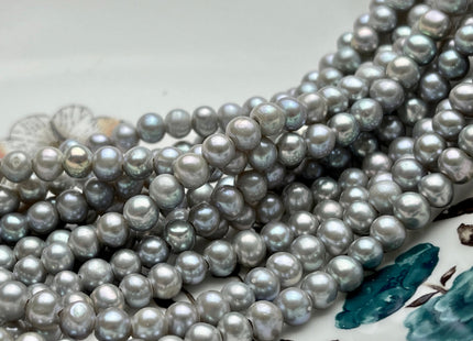 5.5-6mm AAA Half Strand Large Hole High Luster Potato Gray Freshwater Pearls Beads 1.8mm Hole Genuine Freshwater Pearl Beads #P1728